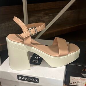BAMBOO White Cream Heels Platform Sandals
